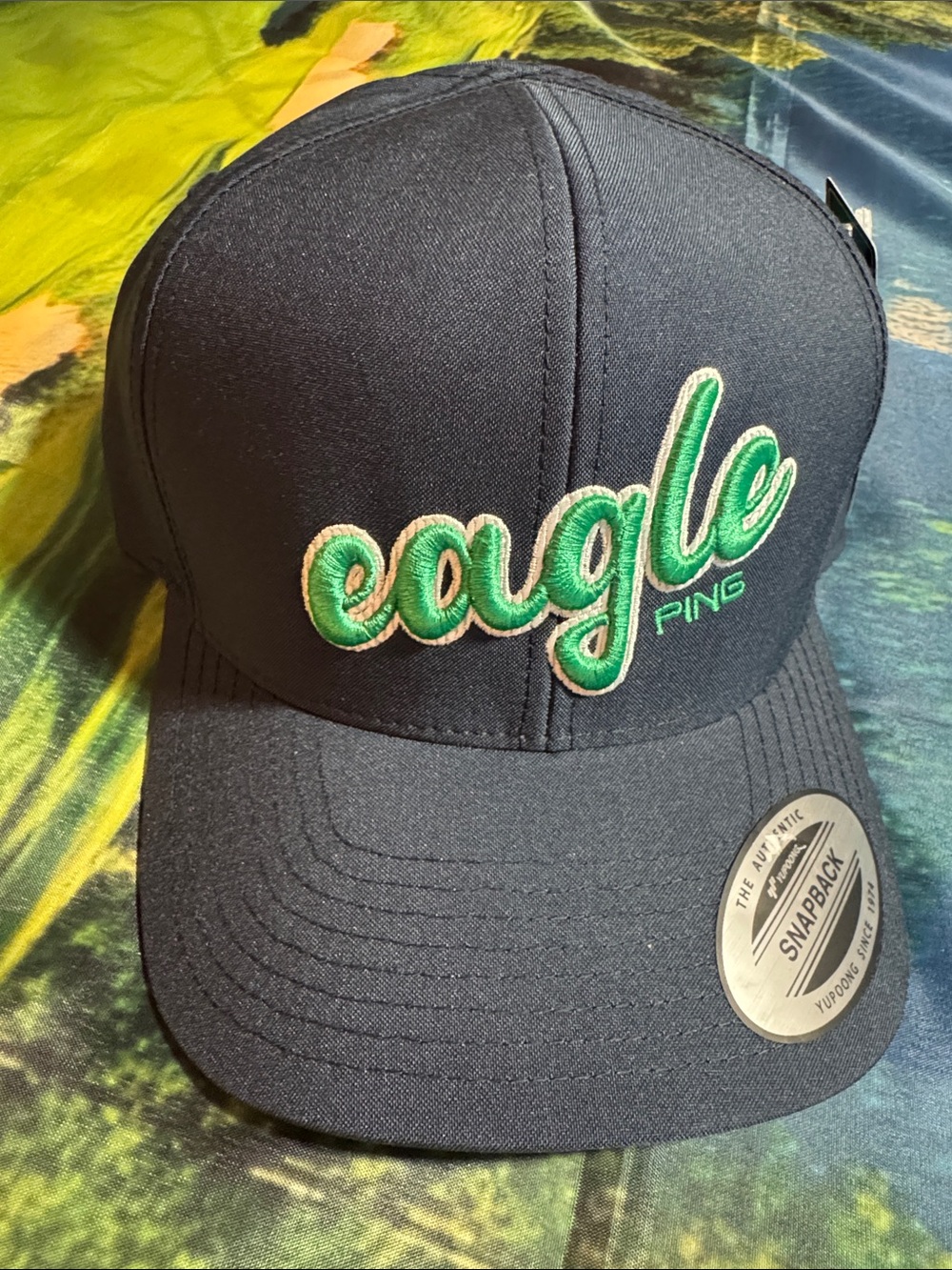 Ping Blue Snapback Hat with Green Eagle Embroidery (NWT)